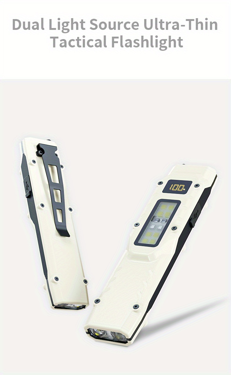edc újratölthető zseblámpa, taktikai cob munkalámpa, hordozható klipsz lámpa 1000mah nagy akkumulátor élettartammal, teljesítmény kijelző, piros és kék fények, kültéri, háztartási alapvetők, vészhelyzeti világítás - usb kábellel felszerelve, fekete/fehér részletek 3
