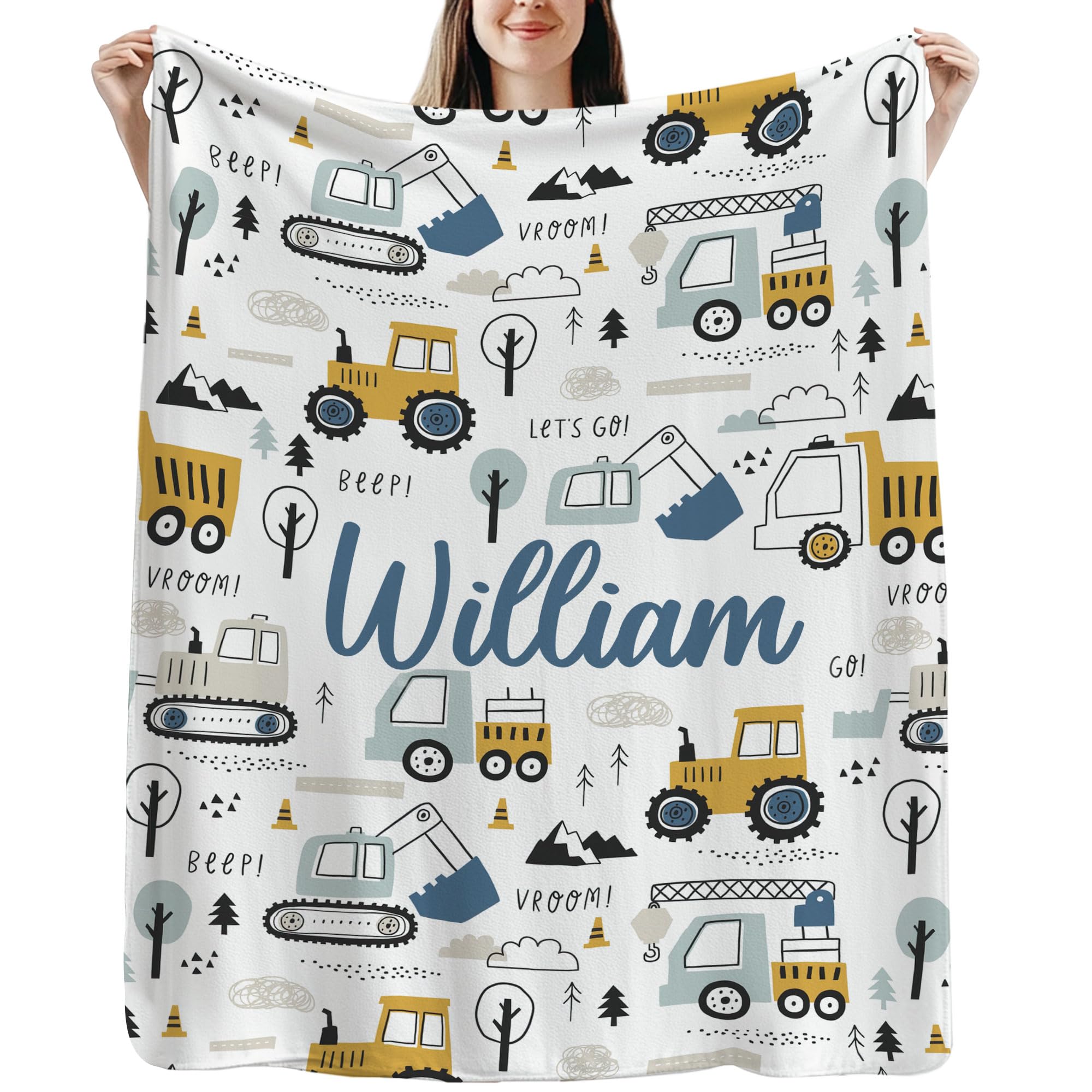 TEMU Couverture en flanelle 1 pièce avec imprimé personnalisé d'excavatrice de dessin animé, couverture en flanelle douce et chaude imprimée