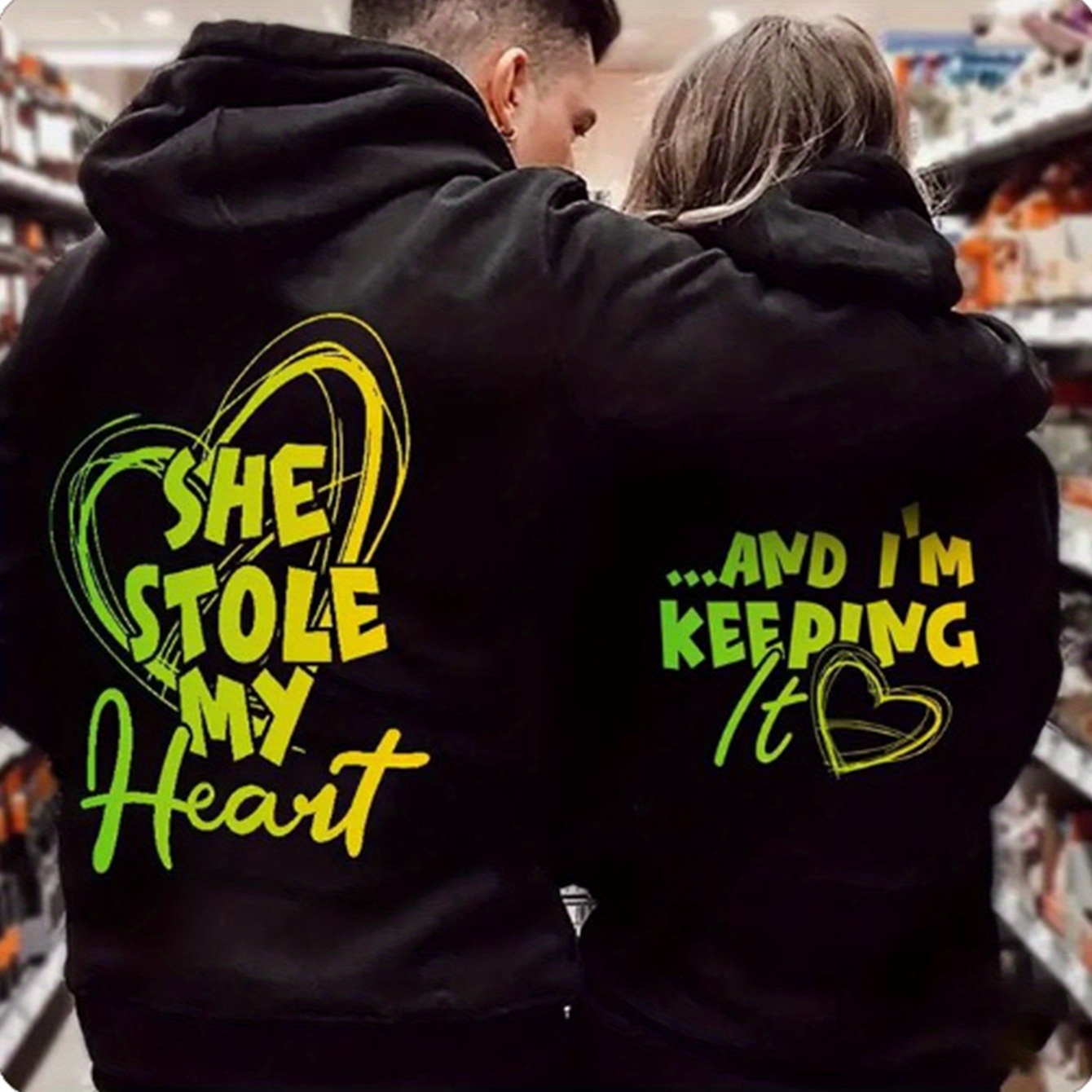 

1pc Valentine's Day Couple Outfit She Stole My Heart Printed Couple Hoodie With Kangaroo Pocket And Plush Casual Long Sleeved Hooded Sweatshirt, Suitable For Outdoor Use