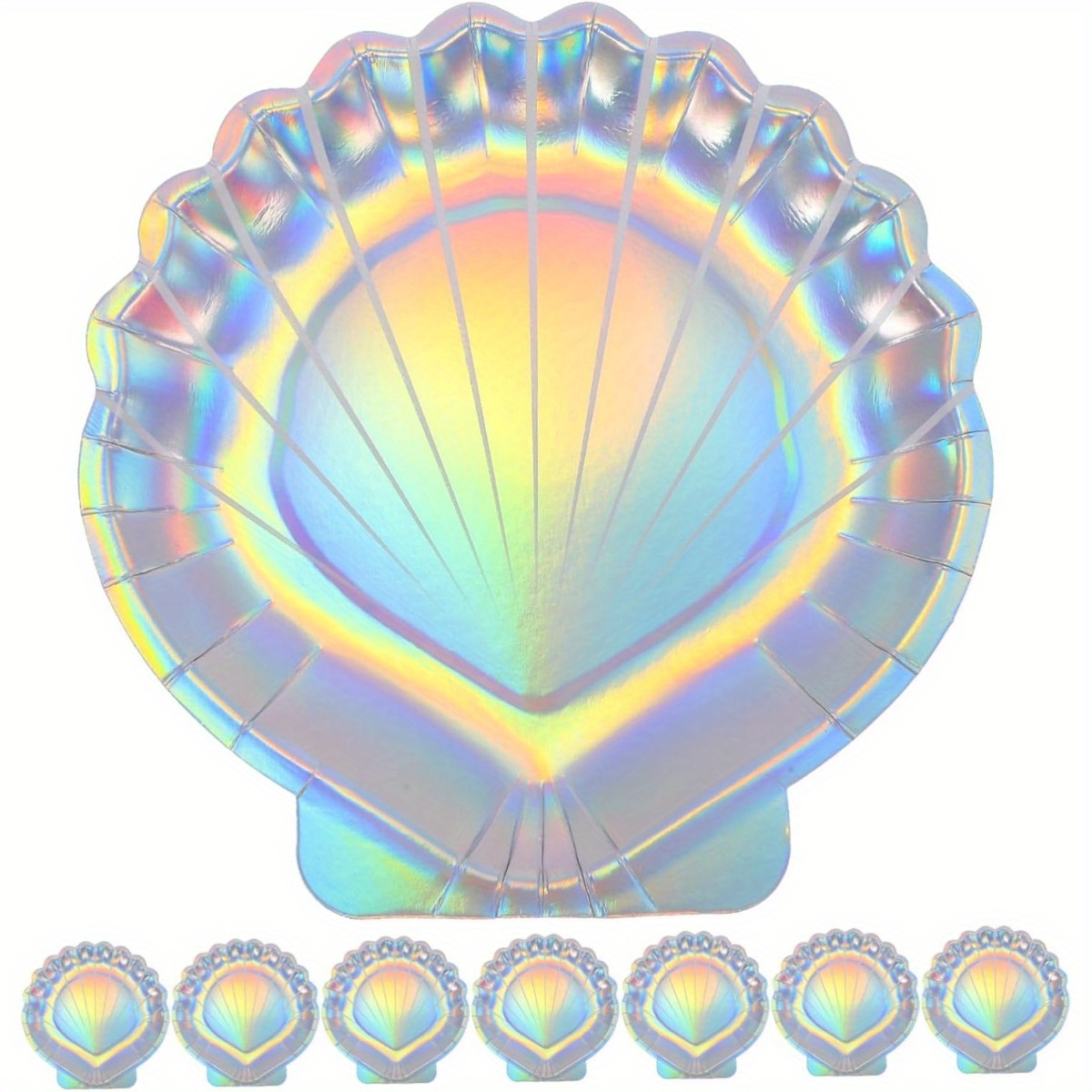 изображение предмета набор из 40 бумажных тарелок в форме ракушек,   подходит для вечеринок   русалок, девичников, празднования дней рождения, свадебных ужинов и пикников на открытом воздухе
