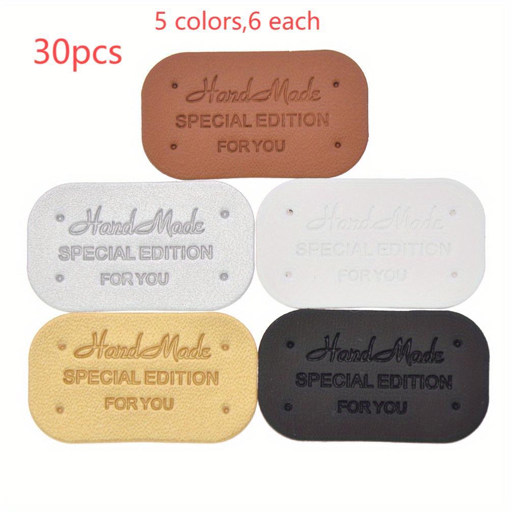 Image of 30pcs Rounded Corner Handmade Leather Labels (5 Colors, 6pcs Each) For Clothing, Coats, Suits, , Cuffs, Pockets, Hats, Bags, Decorative Tags