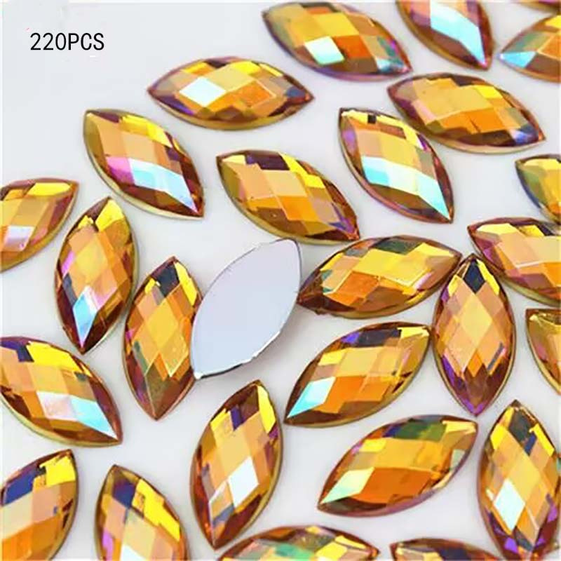 TEMU 220 piezas de diamantes de acrílicos AB de 0.27 X 0.59 pulgadas, estilo de color aleatorio , ojales de dorso , piezas multicolores para hacer