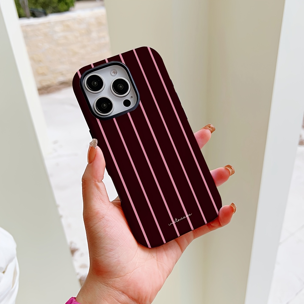 TEMU Phone Case - Phone Case: Striped Phone Case, Suitable For Iphone 17 16 16 14 13 12 11 Pro Max Air Xx R Xs 7 Plus, Shockproof Hard Double-layer