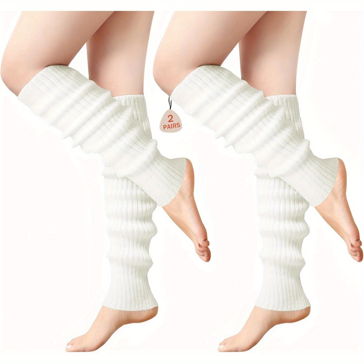 2 Pairs 80s Retro Leg Warmers For Women - Ribbed Knit, Neon Rose Red & Fluorescent Green, 13.78 Inch Long