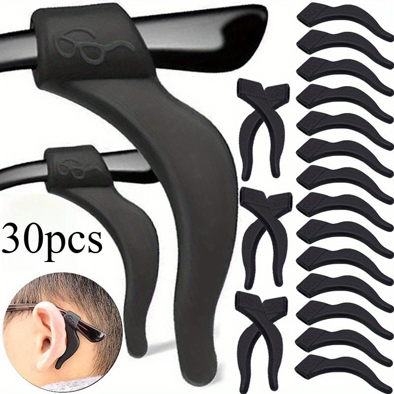 30pcs soft silicone anti slip glasses with ear hooks transparent mirror legs anti slip covers anti drop brackets durable and flexible glasses fixing additions random