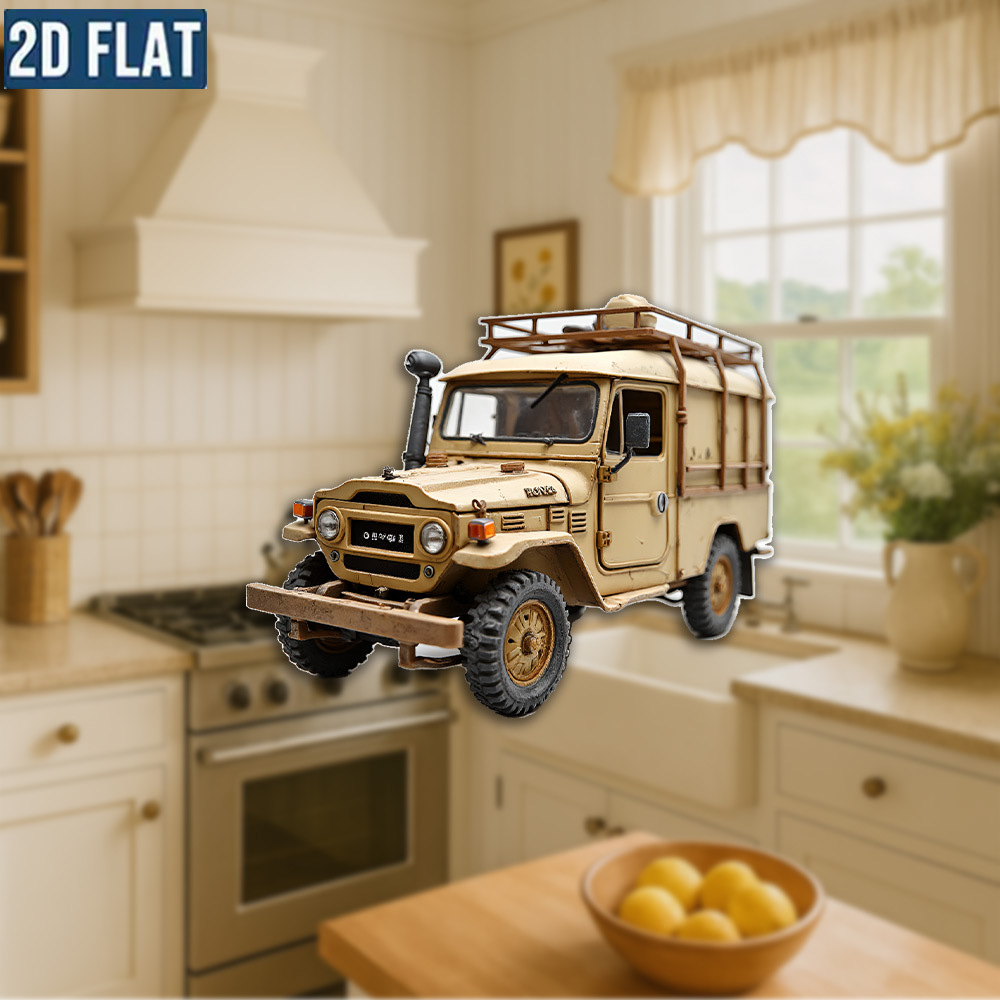 TEMU 2d Flat Acrylic Fridge Magnet Featuring A Vintage Military Off-road Vehicle, Ideal For Kitchen Decoration And As Gifts For Christmas And