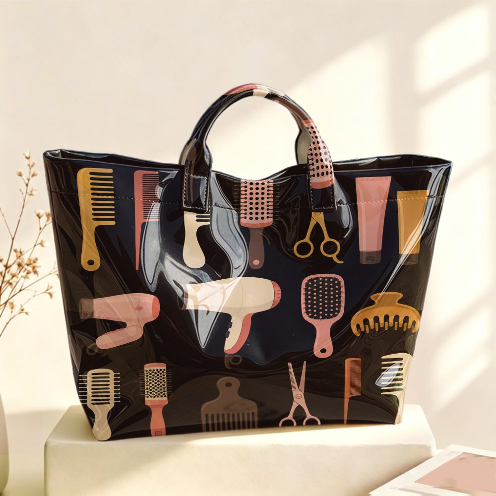 TEMU 1pc Black Light Pink Beige Hair Salon Tool Tote Bag, Large Capacity Handbag, Minimalist Hairstylist Casual Shopping Bag, Daily Storage Pouch,