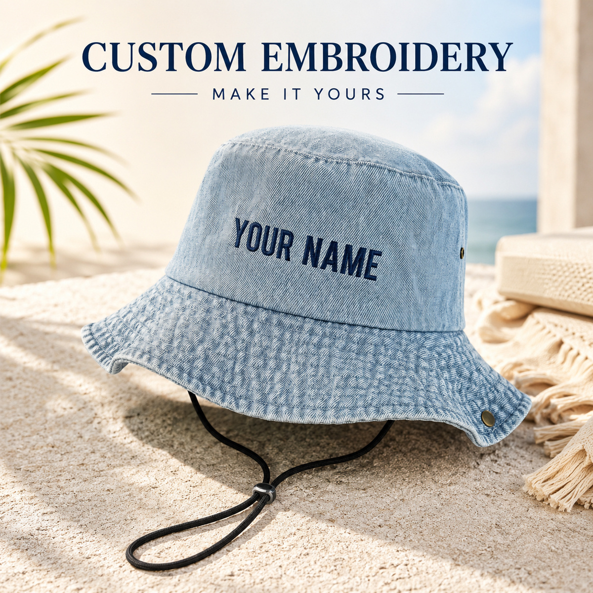 TEMU 1 Customizable Embroidered Blue Fisherman Hat, A Casual Hiking Hat That Worn For Hiking And Mountaineering, Suitable For Christmas Parties,