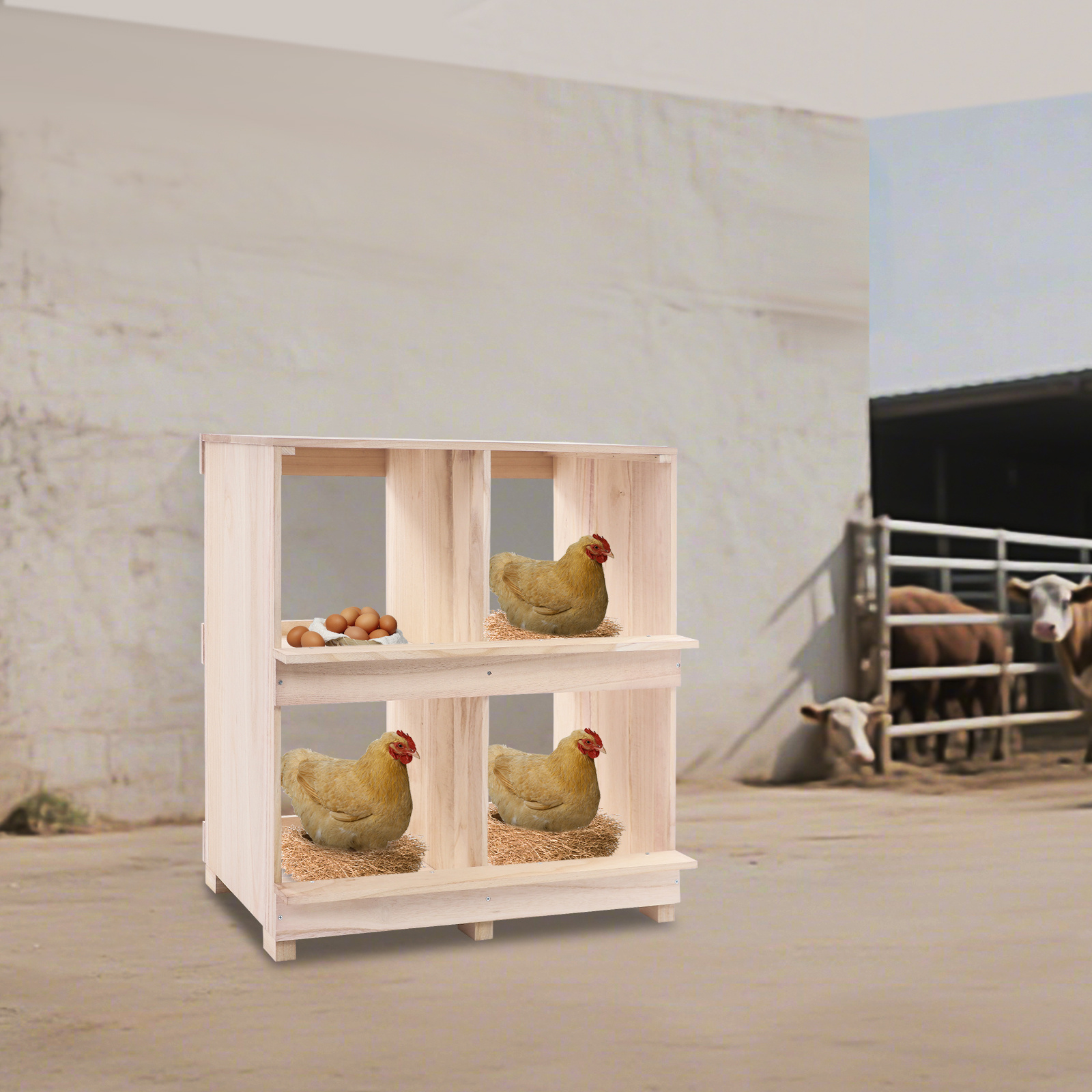 TEMU Boîte à nidification en bois pour volaille à compartiments, conçue pour que les poules et pondent des œufs, assurant la protection des œufs et