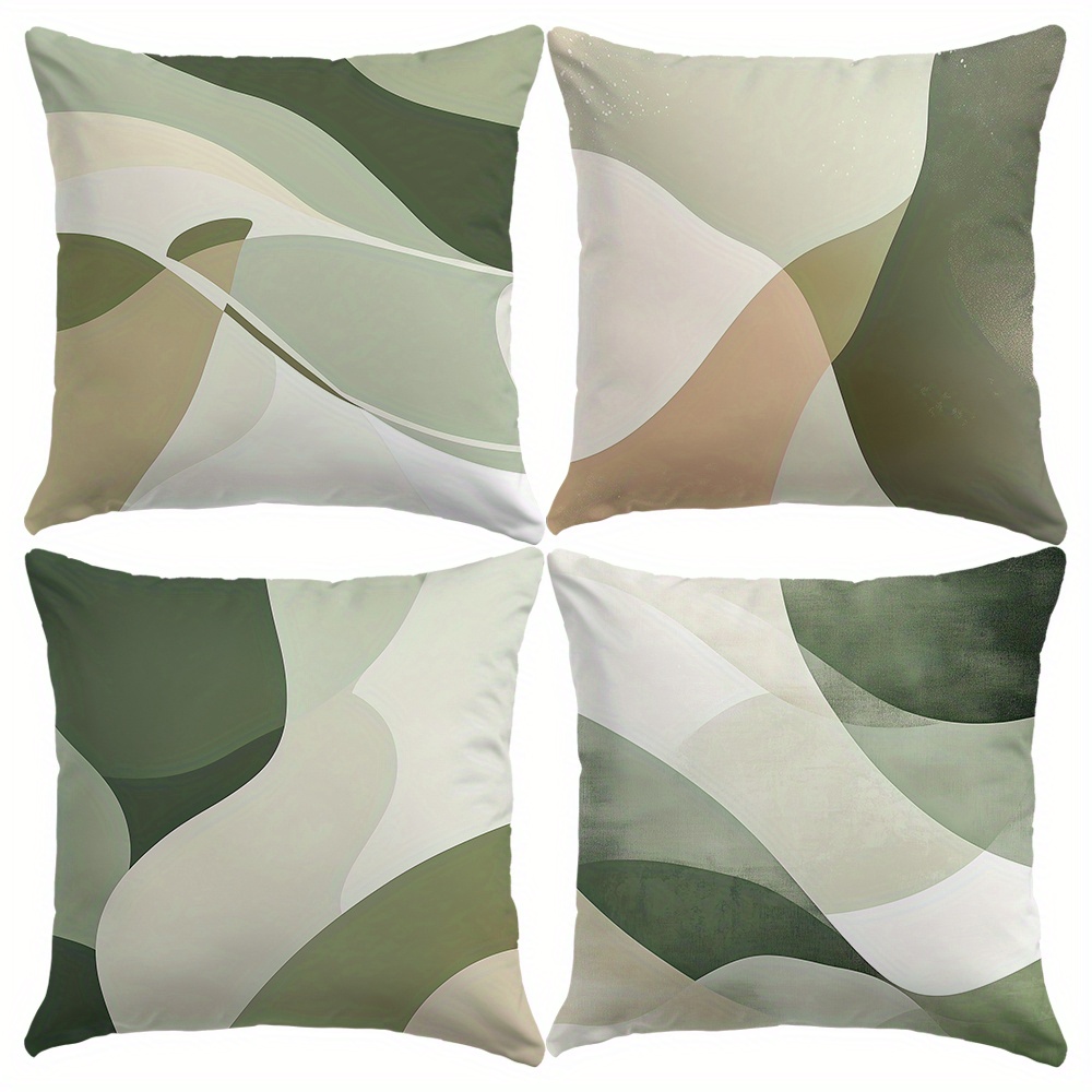 TEMU Set Of 4 Green Geometric Pattern Polyester Cushion Covers Measuring 45*45cm, Suitable For Living Room Sofas And Beds, Perfect For .