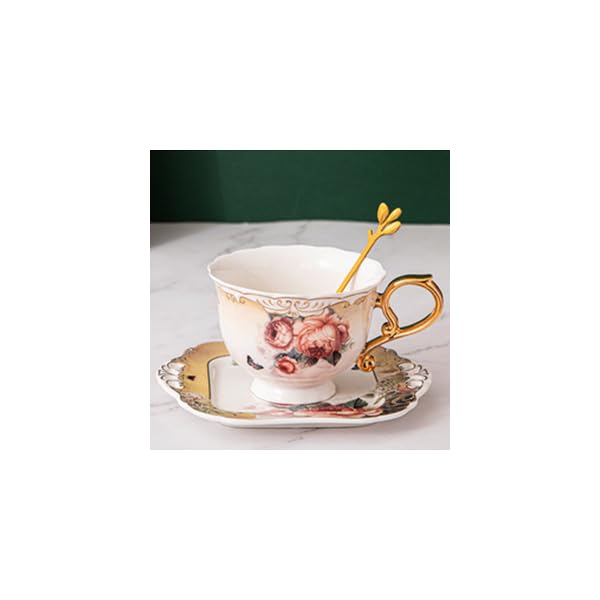vintage british floral coffee cup and saucer set with   - elegant floral teacup,  , black interior - 7oz tea cup for home, office, or gift - durable porcelain construction - ideal for coffee, tea,   - elegant tableware for special occasions, home dining,  , premium  , stylish drinkware,  , office workers Product details 6
