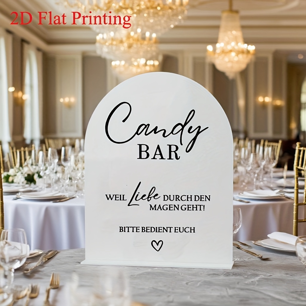 Image of 2d Flat Printing, "candy Bar" German Romantic Quote Decorative Sign - Arched Handwritten- - Wedding Dessert Table Atmosphere Decoration - Holiday Gift For , Special Parties, Events