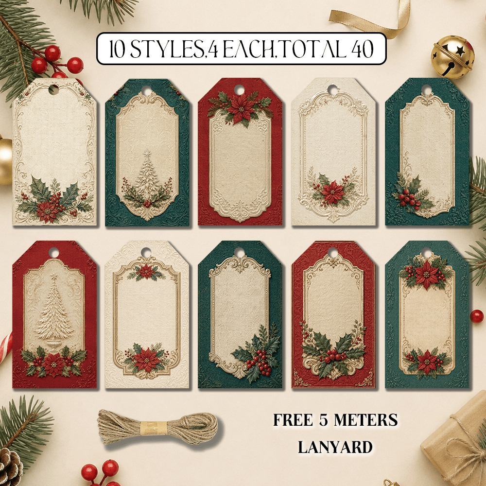 TEMU 40pcs, Vintage Victorian Christmas Blank Writing Tags, European Classical Border Bookmarks, Winter Souvenir Labels, Christmas Tree Decoration