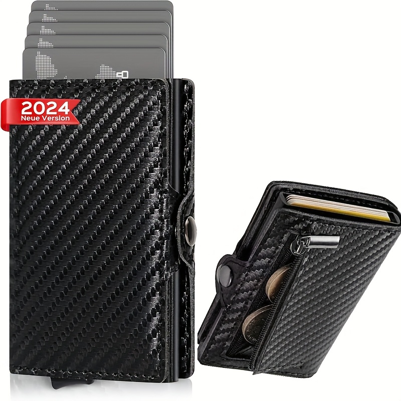 TEMU Women's Minimalist Card Holder, Ultra-thin Aluminum Pop-up Bank Card Case | Carbon Fiber Card Holder Wallet | Anti-rfid Protection Clip