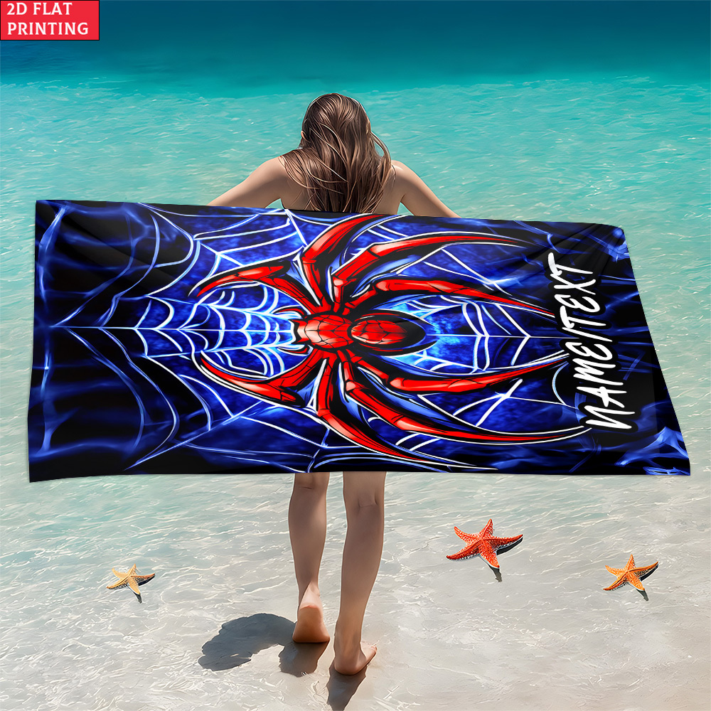 TEMU 1 Serviette de plage Toile d'araignée avec nom personnalisé - Microfibre douce et ultra-absorbante, légère, parfaite pour la plage, les fêtes,