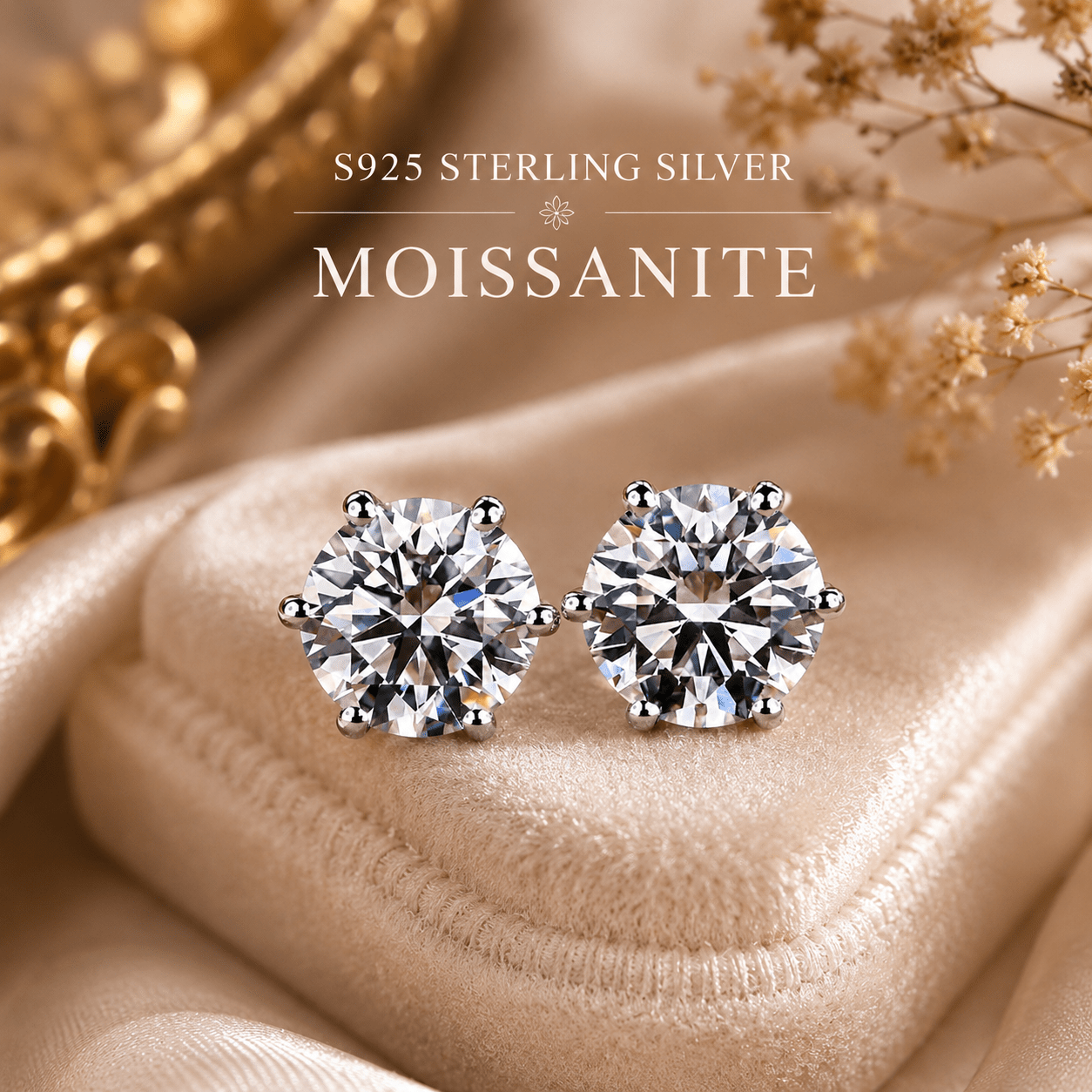 TEMU Boucles d'oreilles à clous avec de 0,5 à 2 carats, 1 paire de boucles d'oreilles à clous en argent sterling S925, parfaites comme cadeau de fête