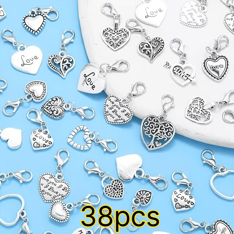 Image of Alloy Pendants 38-pack Silvery Mixed Heart Shape With For Crafts Valentine Additions Suitable For Key Rings, Keychains Ideal For Creative Handmade Projects For Adults
