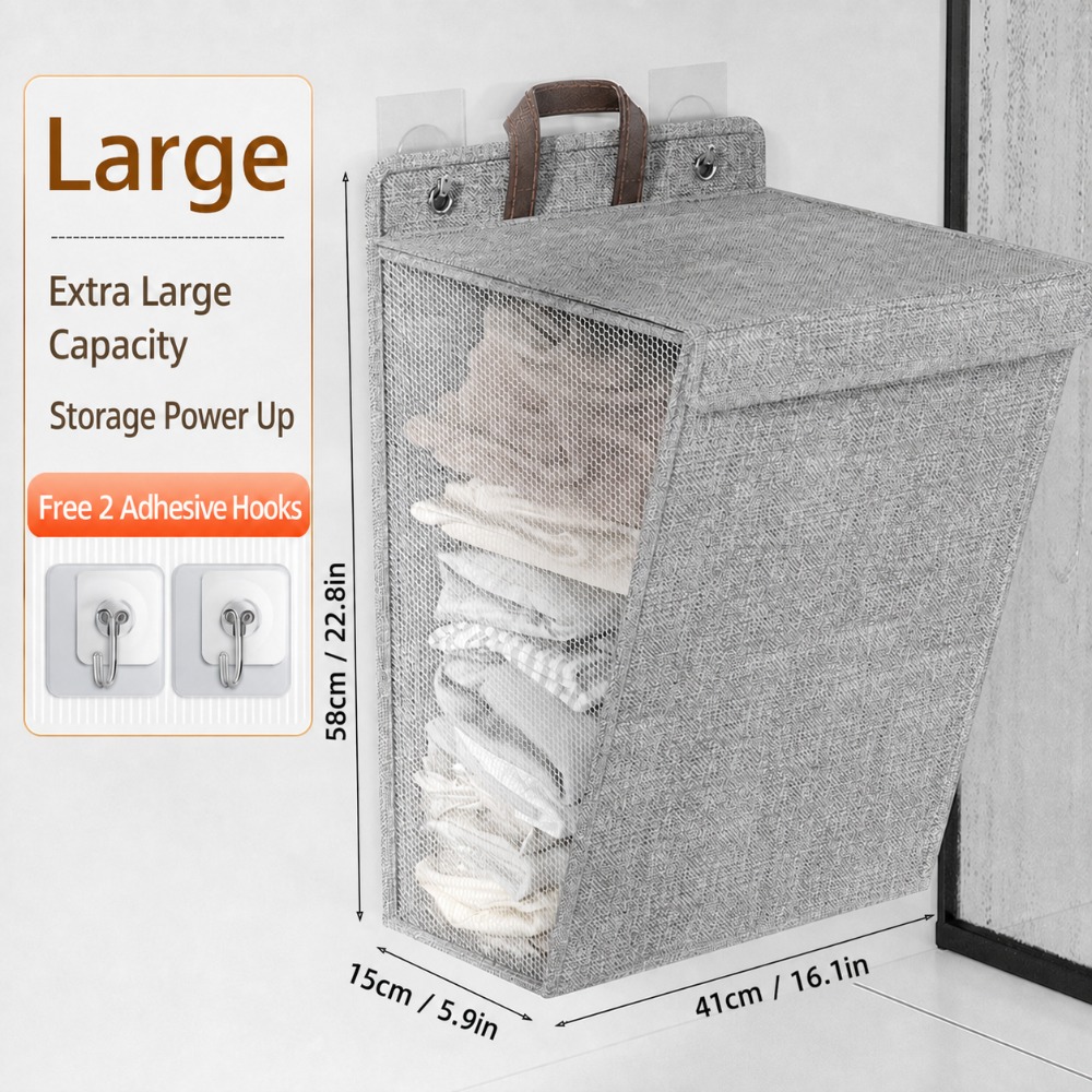TEMU Wall-mounted Clothes Storage Basket For Dirty Laundry Hanging Laundry Basket, Collapsible Wall-mounted Dirty Clothes Hamper With Mesh Window,