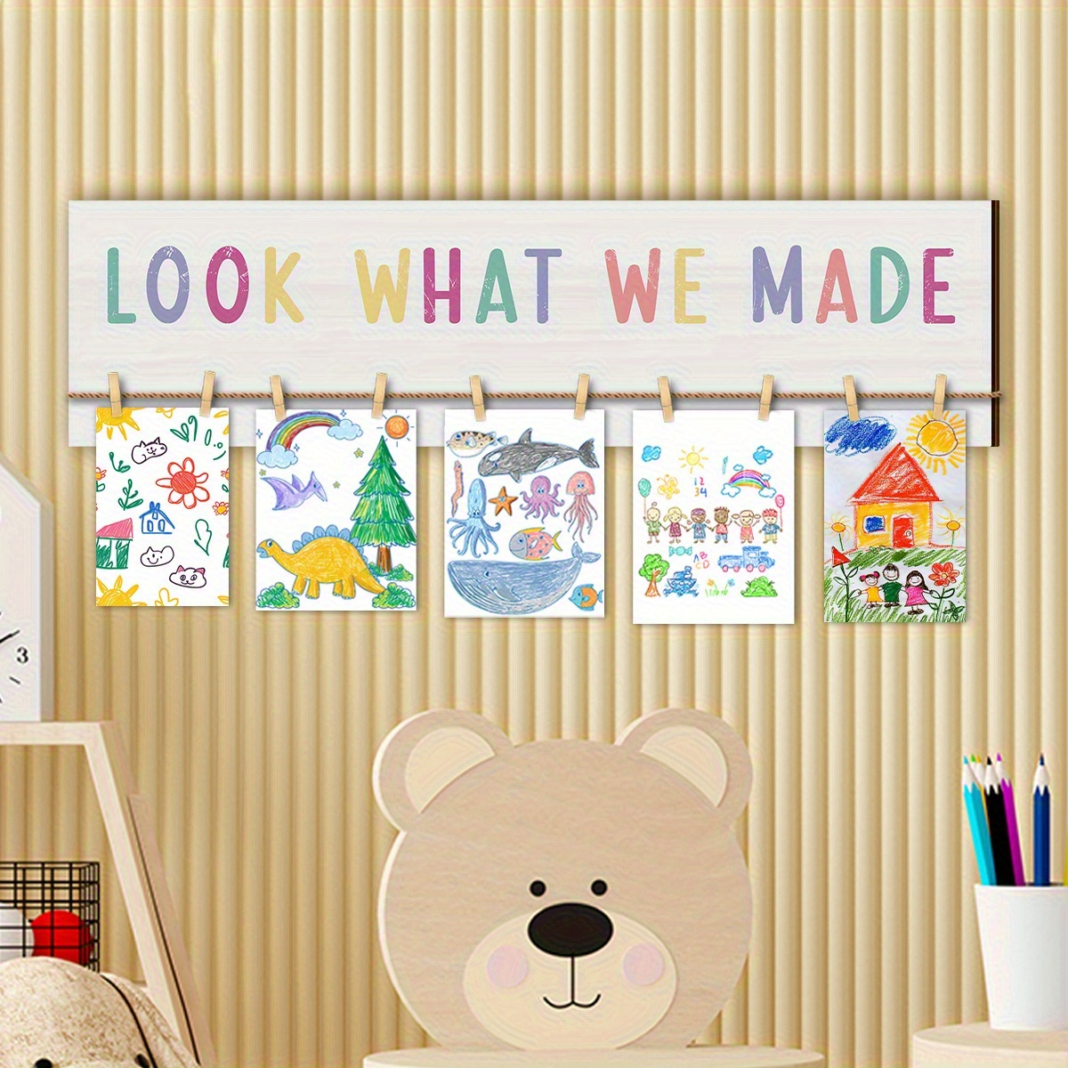 TEMU 2d Flat - 2d Plane A Set Of Art Displays See My Handmade Wooden Signs, Art Photo Display Wall With Clips, Sturdy Hanging Board For Display Wall