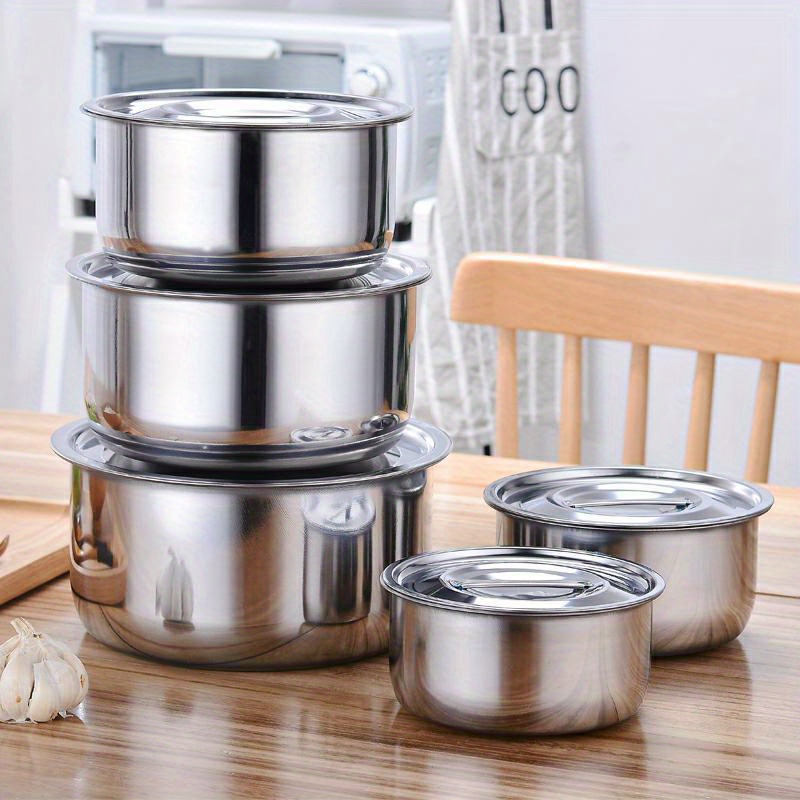 3 5pcs set stainless steel cooking pot with lid universal for induction cooker gas stove electric pottery stove seasoning jar salad basin thai pot kitchen and restaurant supplies for christmas parties and ramadan   hotel kitchen details 9