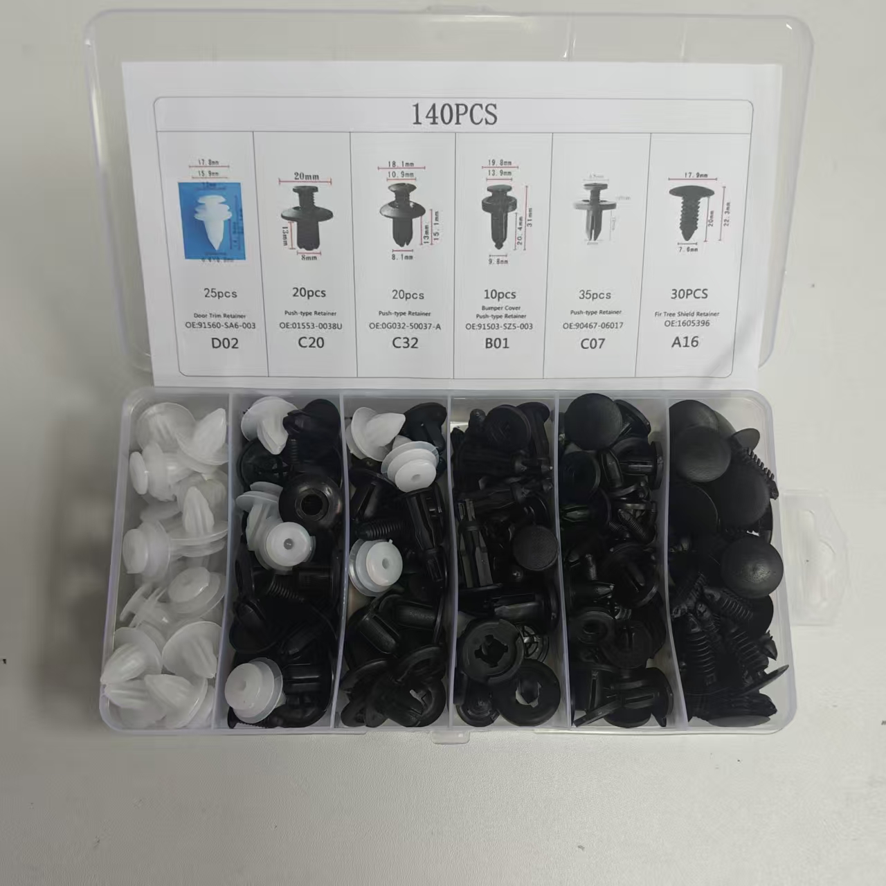 TEMU Versione di 140 pezzi di elementi di fissaggio per auto, in plastica | 6 dimensioni comuni di clip per auto per paraurti, set di di fissaggio in