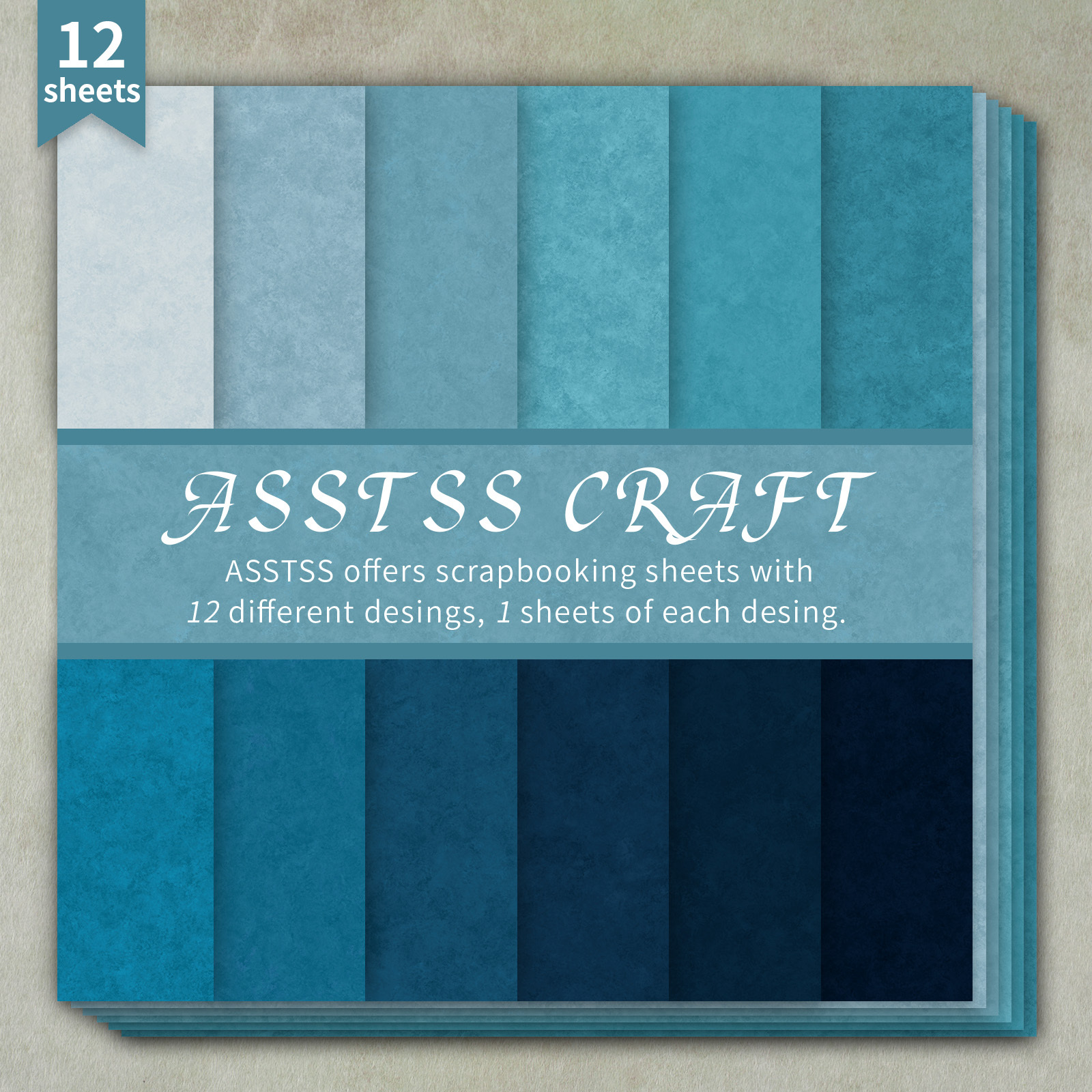TEMU 12-sheet Asstss 6*6inch Scrapbooking Paper Pad, Blue Distressed Texture Style Backing Paper Supplies, Heavyweight Cardstock For Journaling,