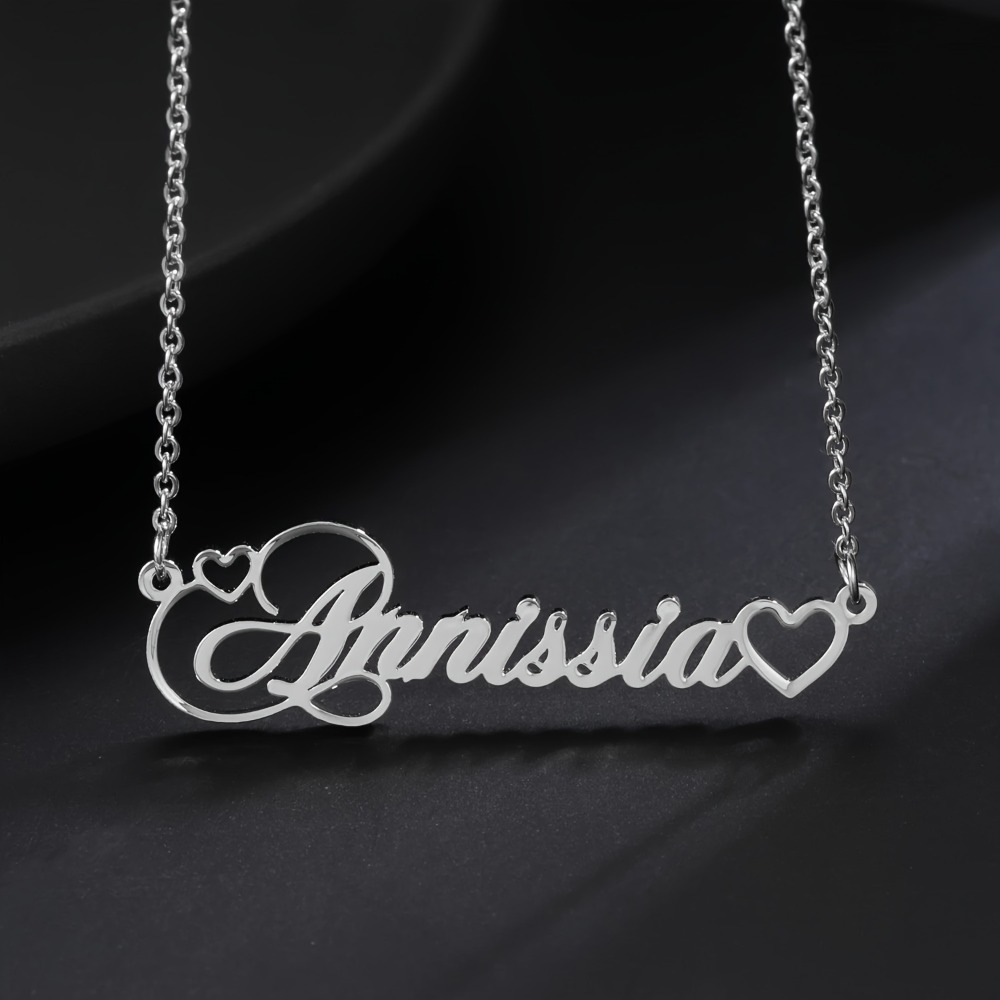 TEMU Personalized Name Necklace - Custom Engraved Heart Cursive Font, Perfect For Daily Wear, Valentine's Day Gift For Her, Durable And Fashionable