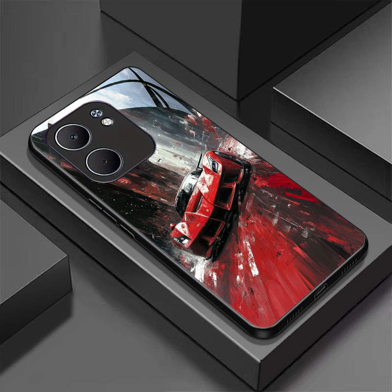 TEMU Tempered Glass Phone Case Suitable For Oppo A5x 5g Ultra-thin Hard Cover With Cool Car Patterns Bla094