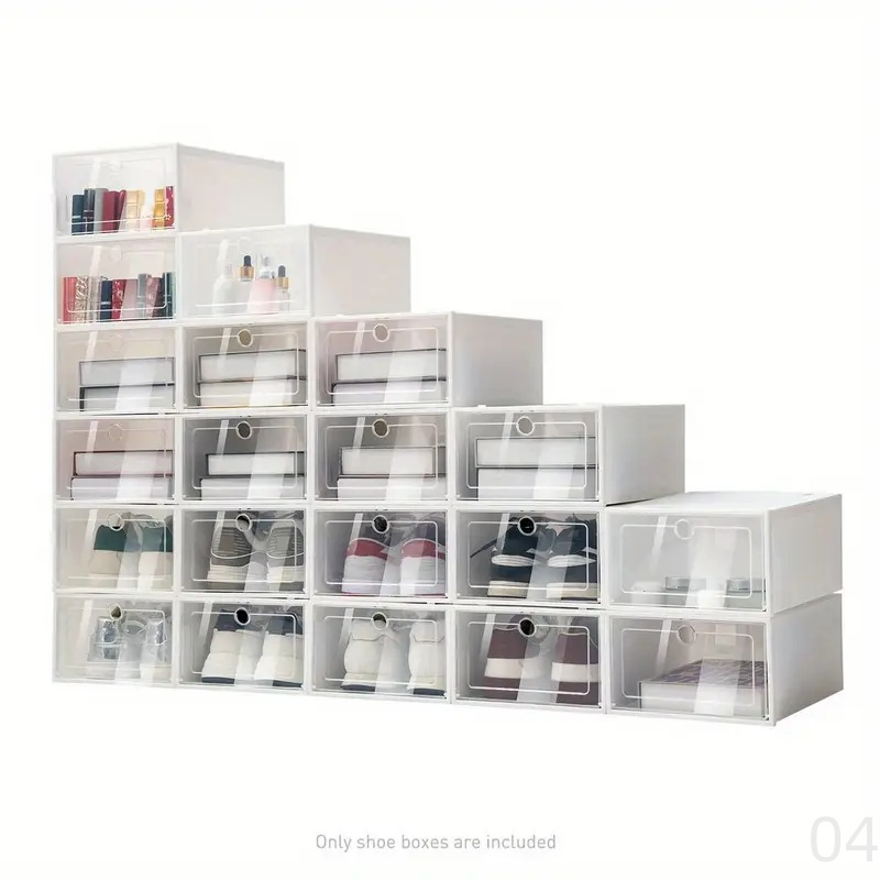 6 clear plastic shoe boxes, folding shoe cabinets, multifunctional design, thickened plastic, not waterproof,  , dustproof integrated shoe storage,   shoe rack for bedroom,  , bathroom, office, living room, home storage details 3