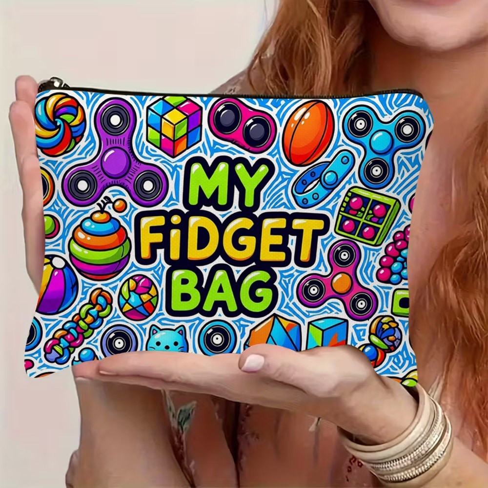 TEMU 1pc 1pcs 1pc Suitable For Travel & Daily Use Fidget Toy Print Cosmetic Bag - Double-sided Fidget Design With Zipper Closure, Durable Polyester