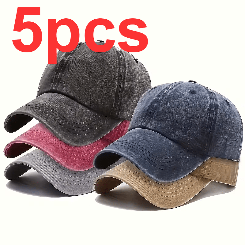 5pcs solid color vintage washed baseball cap solid color khaki   blue black wine red soft texture casual sports cap   additions adjustable baseball cap distressed classic hat design durable