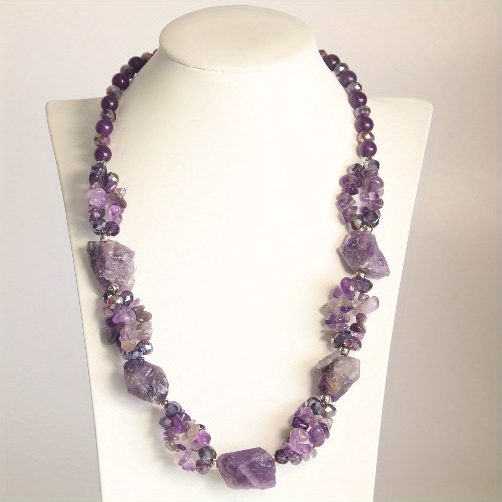 TEMU Purple Necklace Set, Natural Stone, Handmade Jewelry, Two-piece Earring Set