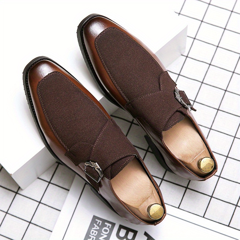Men's Formal Dress Shoes - British Business Shoes with Slip-On Closure, Brown PU Upper & Non-Slip Rubber Sole, All-Season Formal & Casual Shoes for Office, Wedding, Party - Men's Formal Footwear, Office Wear, Classic Style, Polished Look, Wedding Guests