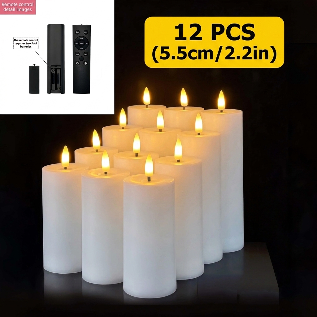 TEMU Lot de 12 bougies LED blanches avec mèches de balle blanc chaud, minuterie télécommandée et flamme, bougies à piles, cadeaux sur le thème de la