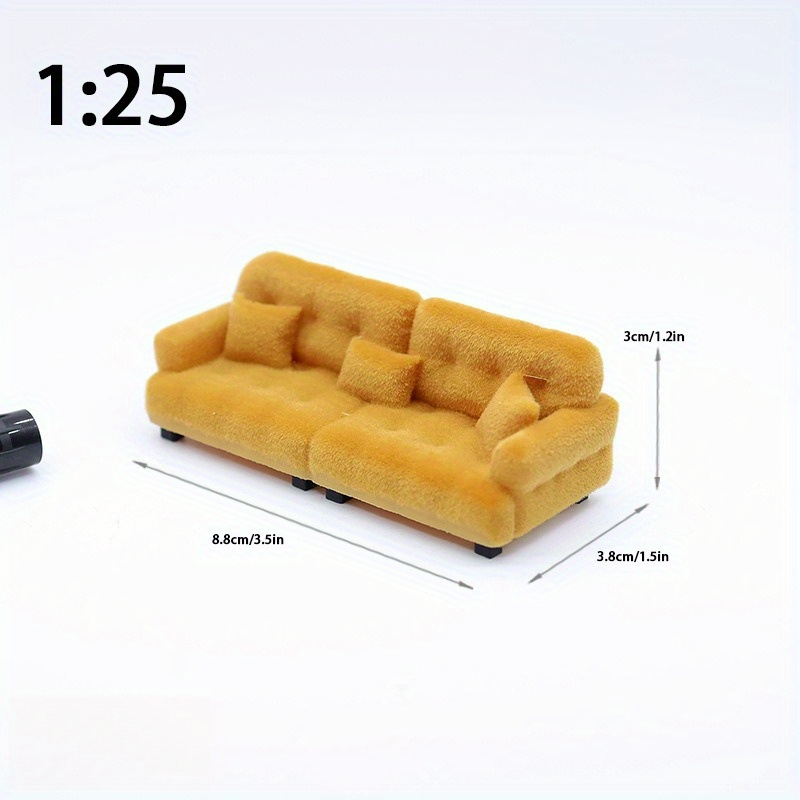1 25 scale miniature velvet flocked cream sofa dollhouse model realistic simulation furniture decor with plush   fabric   for collectors holiday gifts