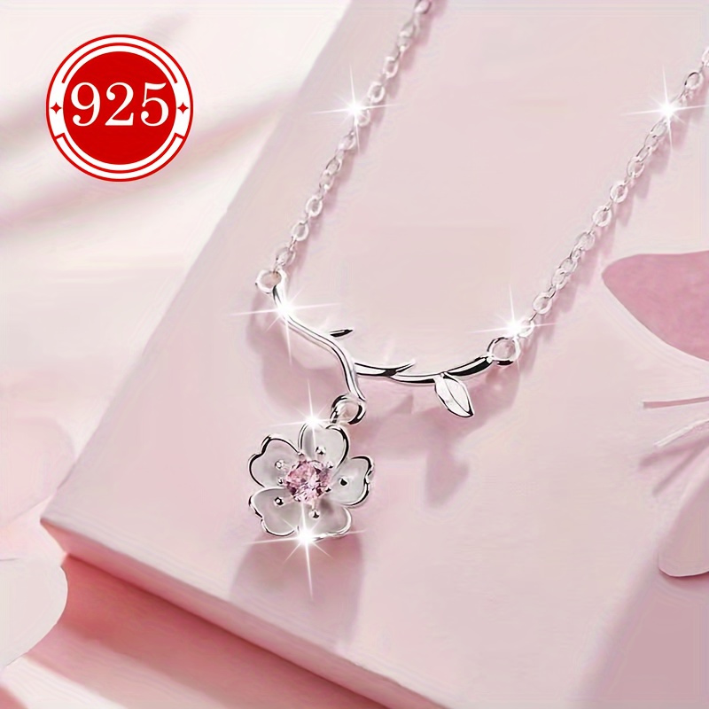 TEMU A Hypoallergenic Necklace Made Of 925 Silver, Packaged Unit, Featuring A Women's Cherry Design. This Elegant And Premium Collarbone Chain Is