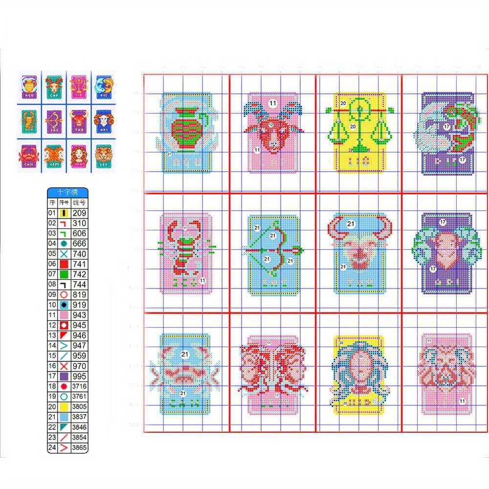Set of 12 Constellation Cross Stitch Kits for Creative Crafts