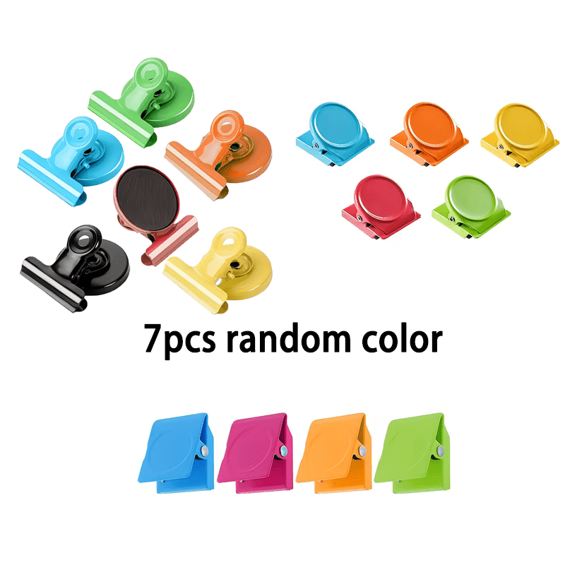 TEMU 7pcs Magnetic Office And Refrigerator Clips, Random Colorful Set, Multi-use Document Organizer, Suitable For Home And Kitchen, Perfect Christmas