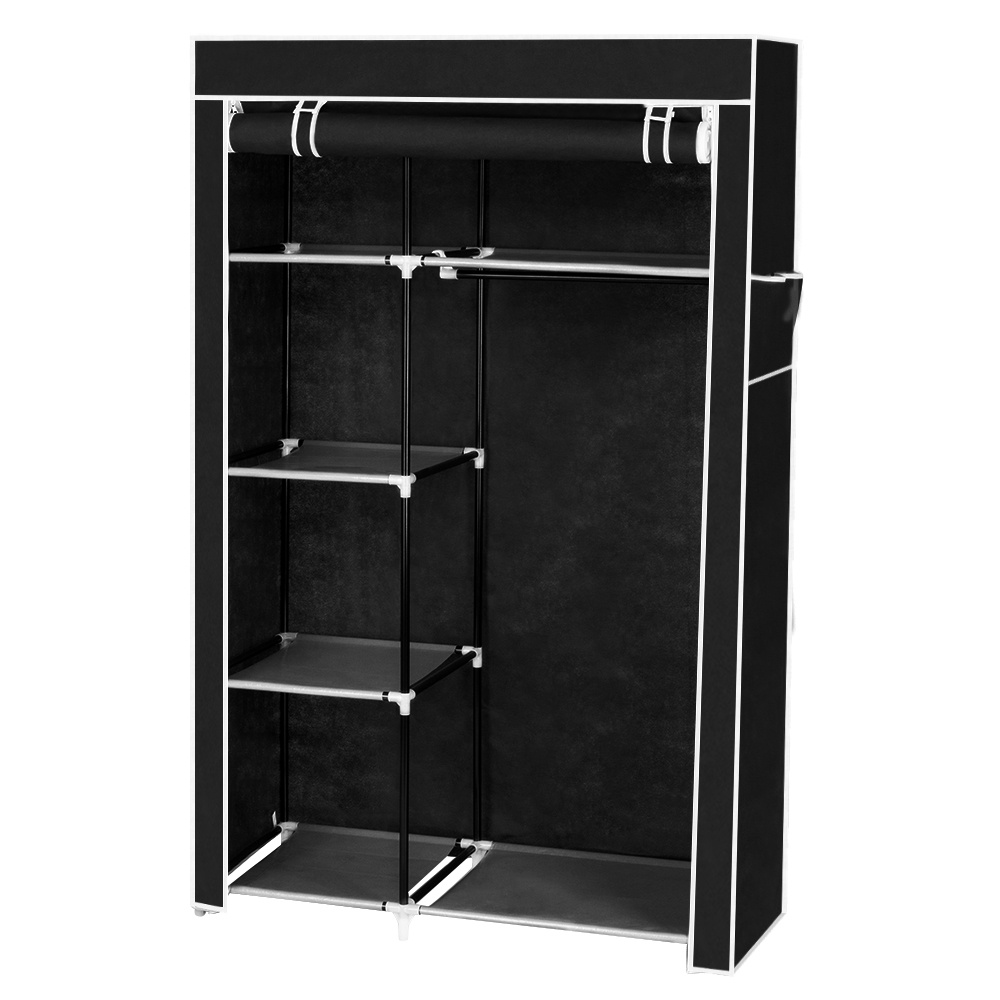 E-shop 64" Tragbarer Kleiderschrank-Organizer mit Kleiderstange & 6 Regalen – Platzsparender Kleiderschrank für kleine Wohnungen, Studentenzimmer,