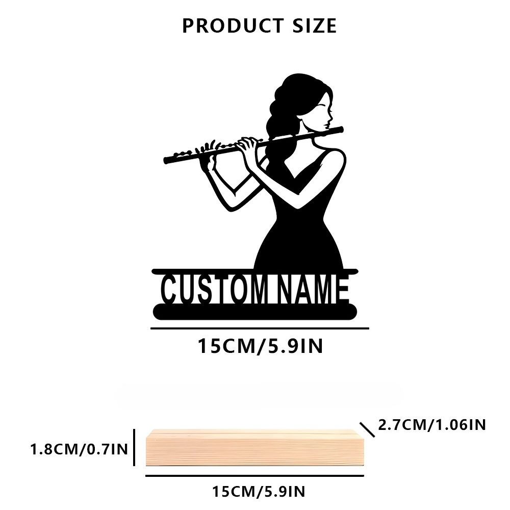 TEMU Personalized Flute Player Wrought Iron Statue Ornament, Custom Name Metal Musician Sculpture, Elegant Music-themed Desktop Decor For Home Office