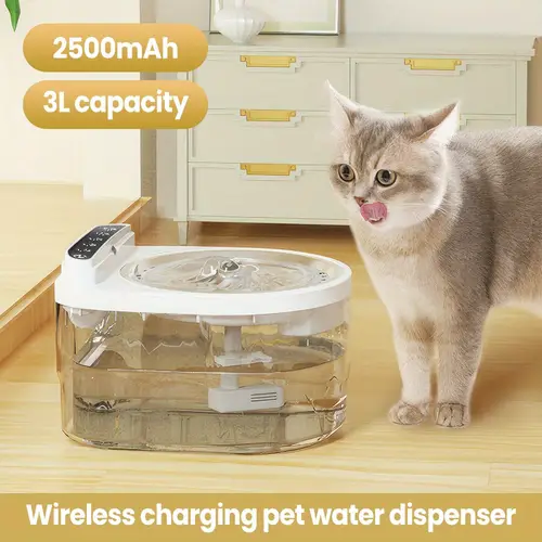 3l wireless charging pet water dispenser for stainless plastic usb rechargeable with 2500mah battery 3 vertical filtration system induction sensor durable water tray materials dog water dispenser