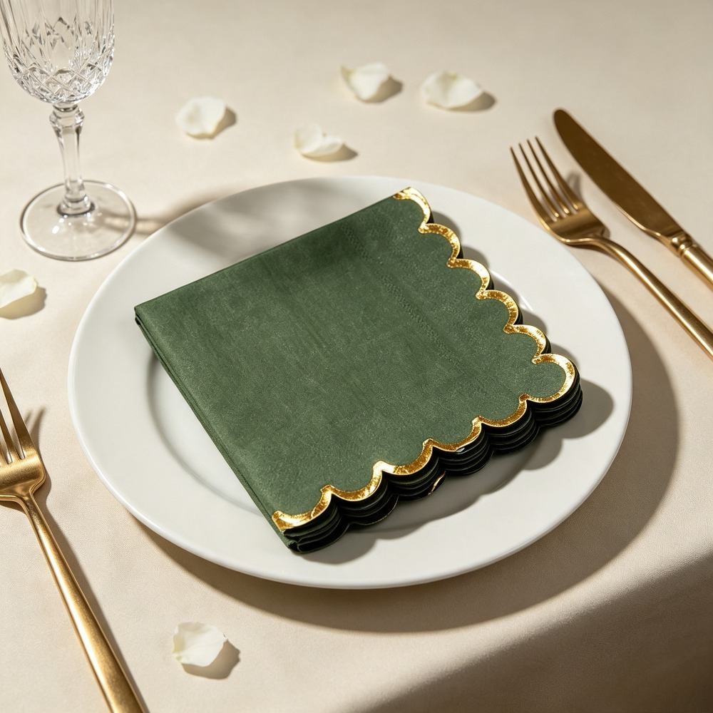TEMU 20 pezzi Tovaglioli di carta a tema 25 cm, stile retr簷, verde scuro con bordo e bordo smerlato, tovaglioli usa e getta, decorazione per per ,