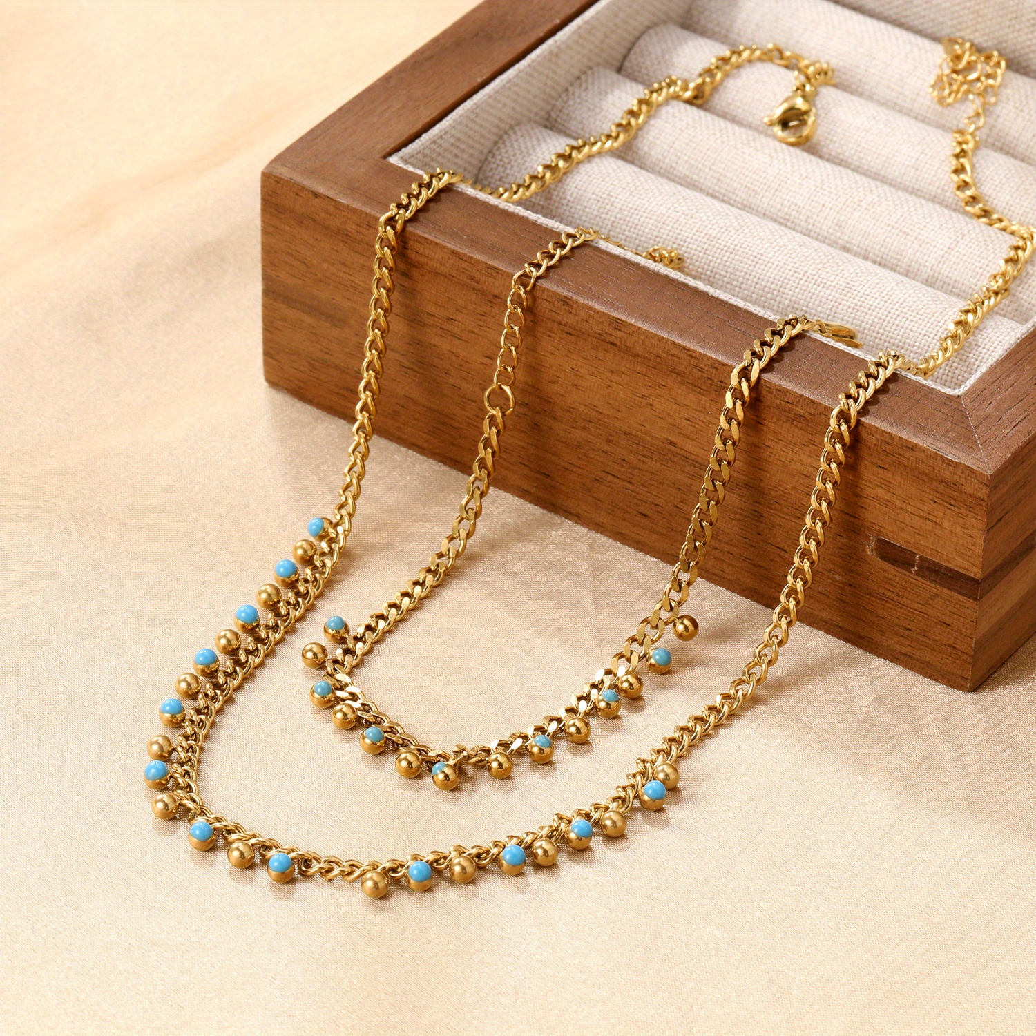 Dopamine Style Bead Chain Bracelet Necklace Set
