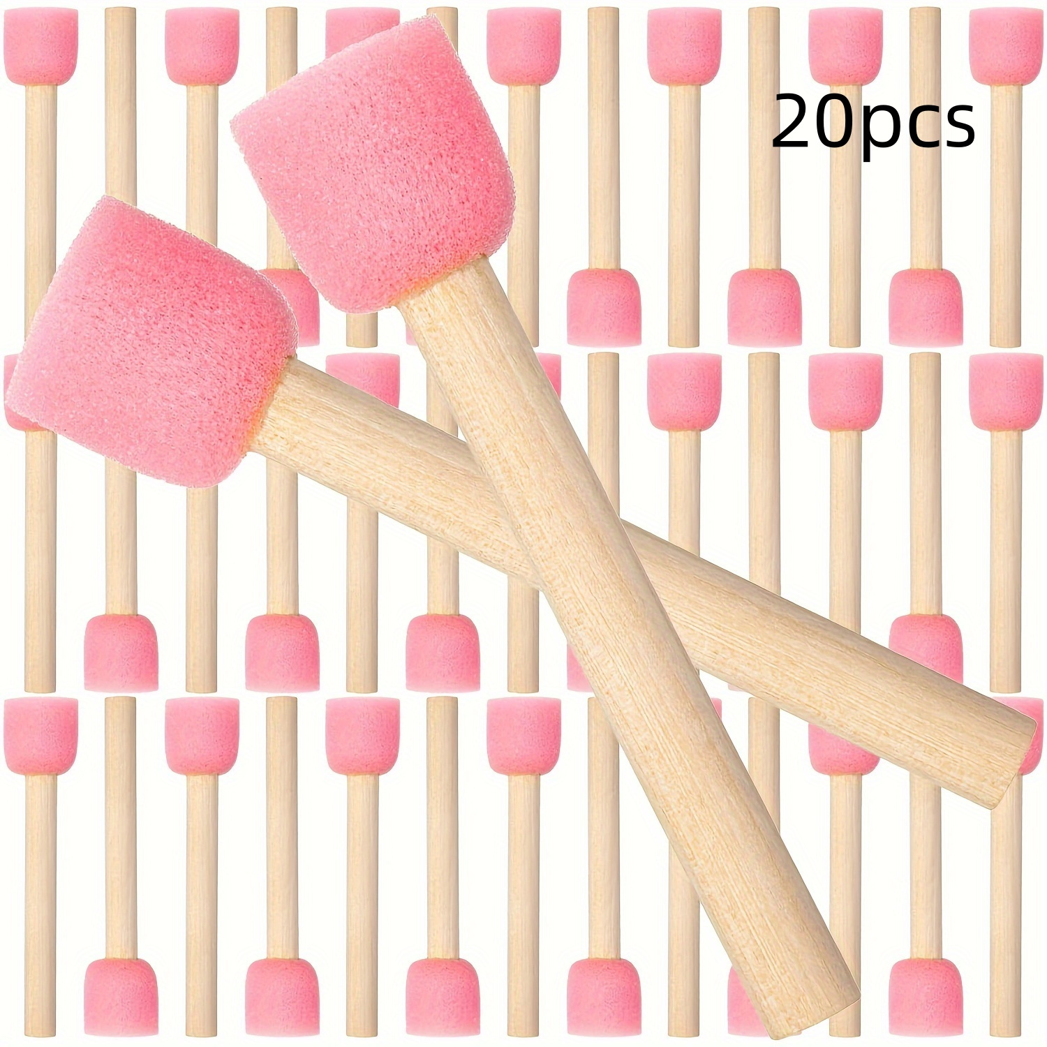 Image of Set Of 20 Round Sponge Brushes, Including Paint Sponge Brushes, Wooden Handle Sponge Brushes, And Tools For Sponge Painting And Crafts