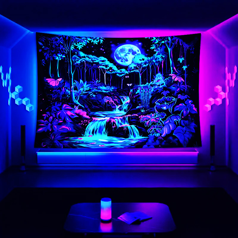 

Waterfall Uv-reactive Tapestry - Vibrant Black Light Wall Hanging For Bedroom, Living Room, Office Decor & Parties