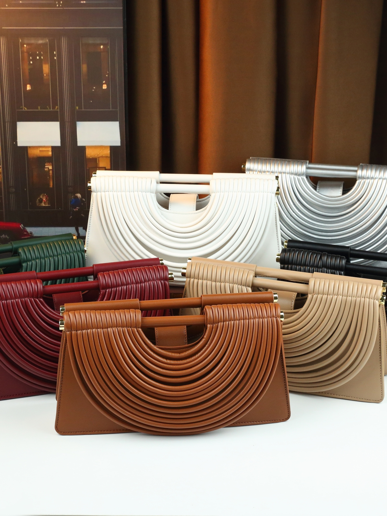 Stylish Solid Color Line Design Handheld Small Square Evening Bag for Women