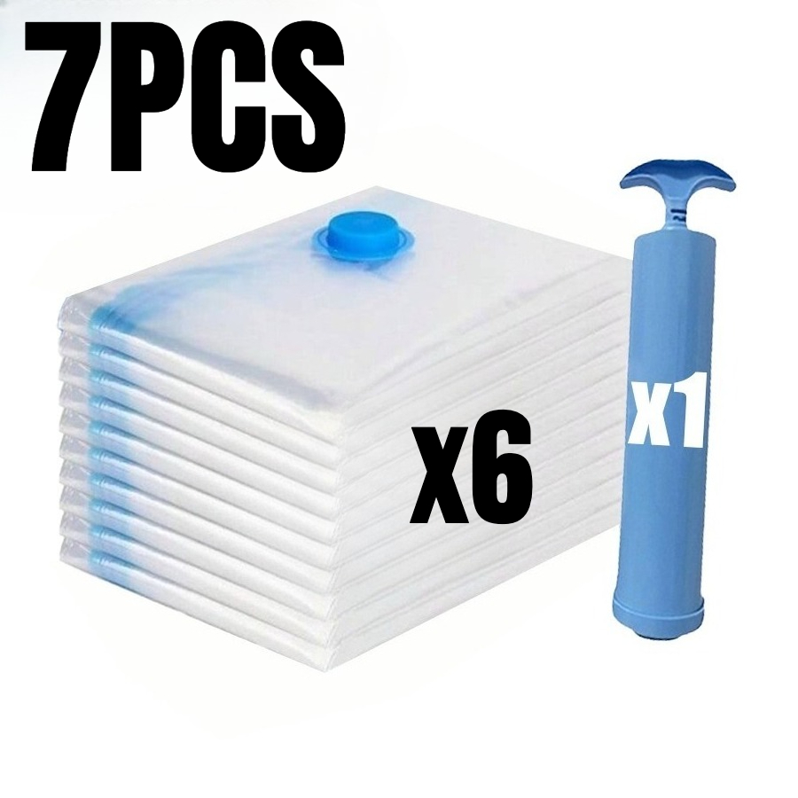 Image of 12/7pcs Vacuum-sealed Compression Storage Bags With Manual Vacuum Pump. For Visibility. Stackable. Storage Space. Suitable For Bedding, Quilts, Pillows, Sweaters, Coats, Home And Travel Storage
