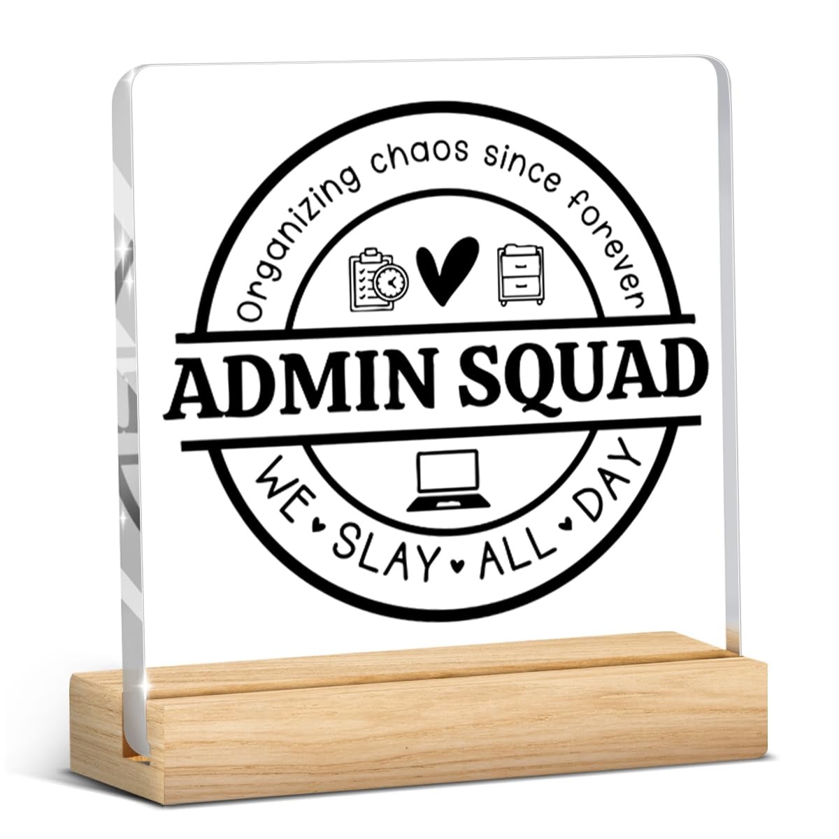 TEMU Plaque de bureau 2D plate en acrylique « Admin Squad » - Décoration de bureau carrée moderne adaptée à , à et au travail, cadeau de coordinateur