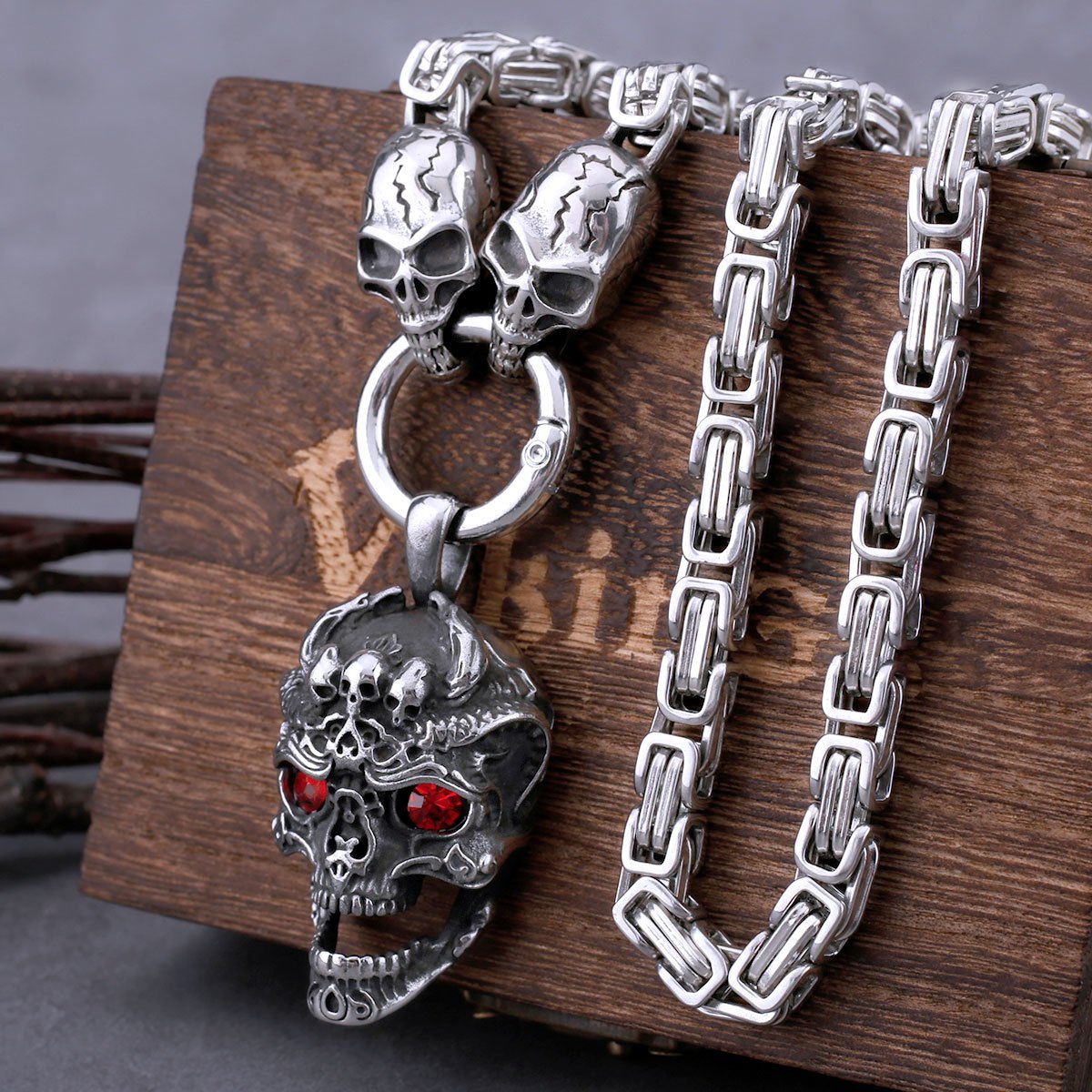 TEMU 304 304 Stainless Eye Skull Pendant With Skull Square Chain Necklace Men's Fashion Pendant Necklace Hip Hop Male Jewelry Gift