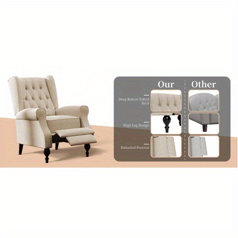 ALBOTT Tufted Push Back Recliner Chair - Wingback Accent Armchair for Adults, Club-Style Design for Home Use